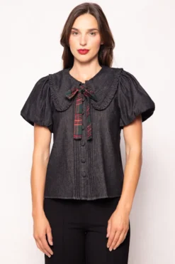 Andrea Blouse in Black Denim
