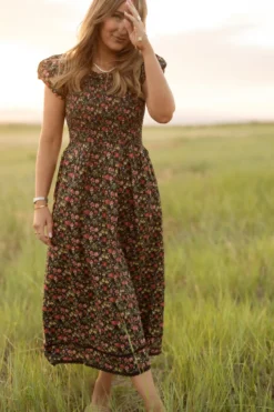 Annalise Dress in Obsidian Vintage Poppies