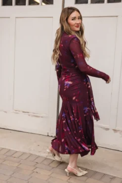 Aubriella Dress in Burgundy Floral