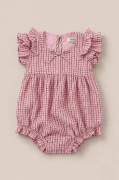 Baby Ana Romper in Pink & Brown Gingham