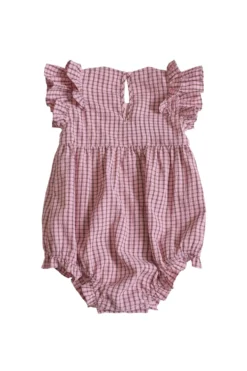 Baby Ana Romper in Pink & Brown Gingham