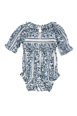 Baby Danielle Romper in Blue Linear Print