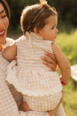 Baby Presley Sleeveless Romper in Cream Gingham