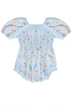 Baby Roselyn Romper in Blue Linear Floral Print