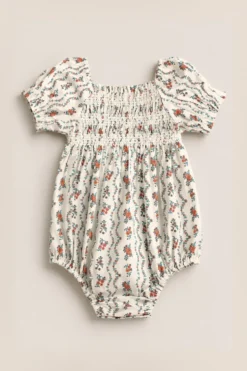 Baby Sunday Best Romper in Linear Poppy Woodblock