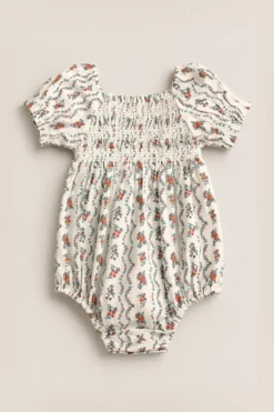 Baby Sunday Best Romper in Linear Poppy Woodblock