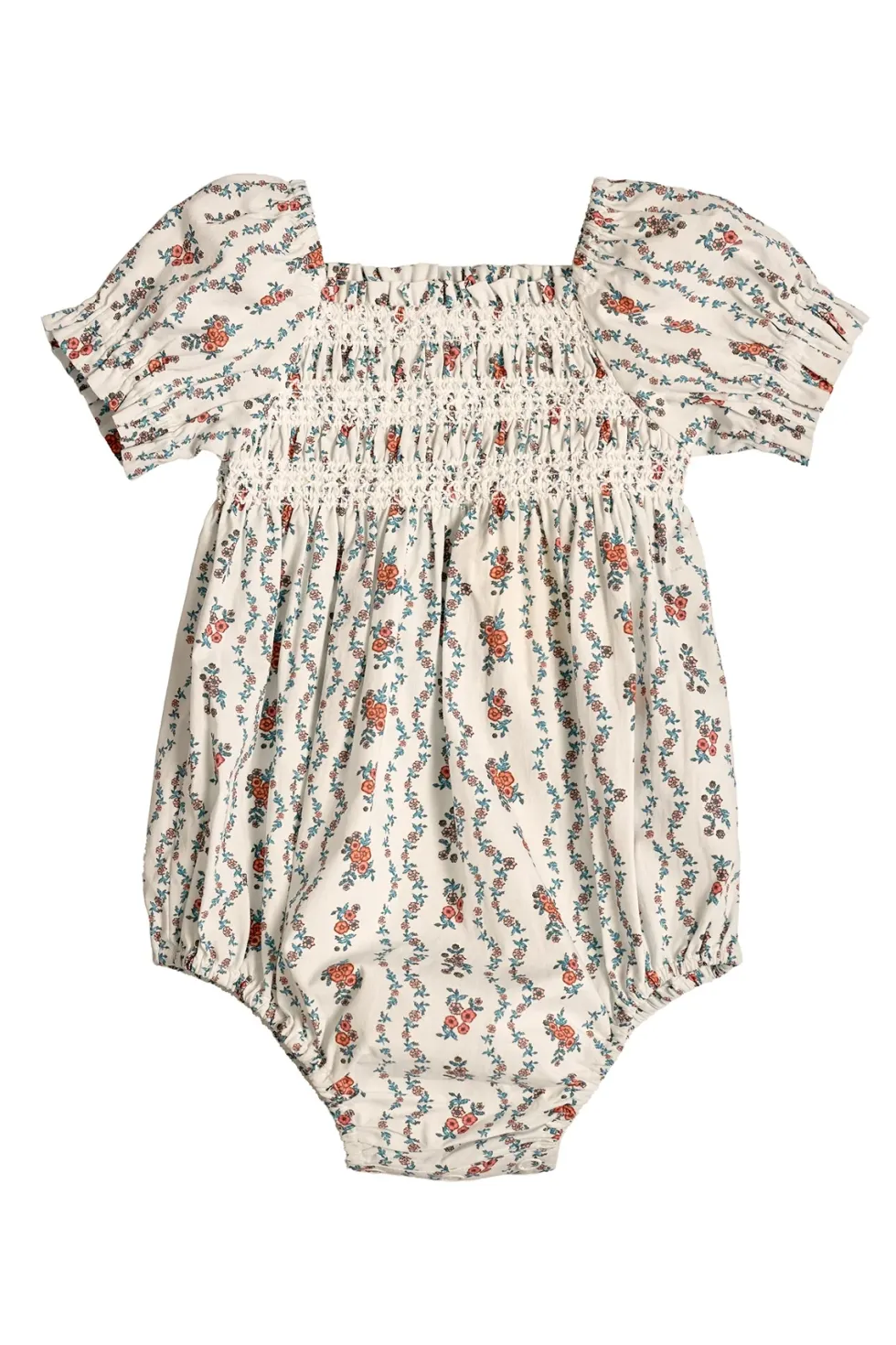 Baby Sunday Best Romper in Linear Poppy Woodblock