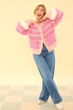 Bailey Cardigan in Pink Stripes