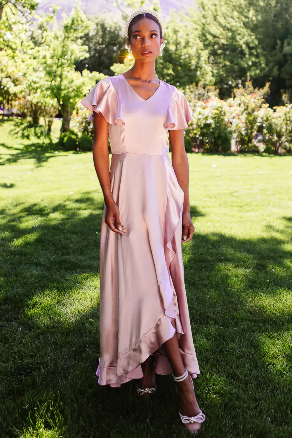 Callie Dress in Blush Satin