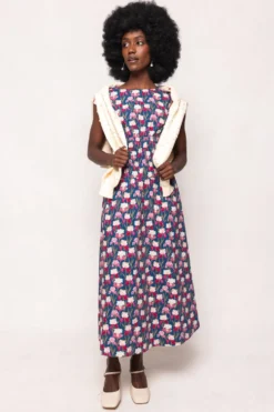 Carly Dress in Navy Pressed Petals