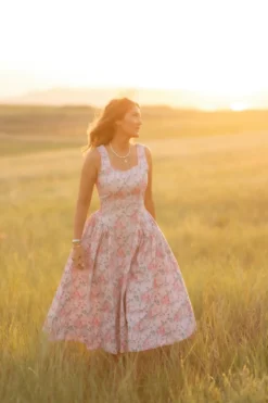 Edith Dress in Pink Sketched Flower