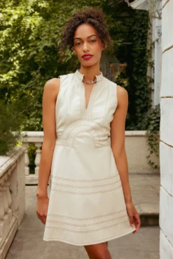 Faye Dress in Cream Vegan Leather