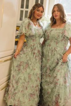 Florentina Dress in Pistachio Aquarelle Fleur