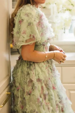 Florentina Dress in Pistachio Aquarelle Fleur