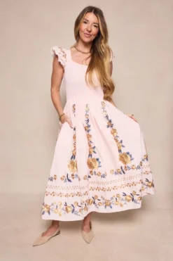 Hattie Dress in Embroidered Spring Floral