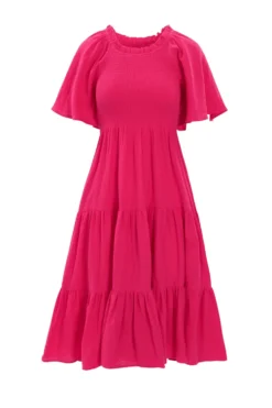Jovie Midi Dress in Hot Pink
