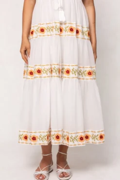 Katerina Dress in White with Floral Trim
