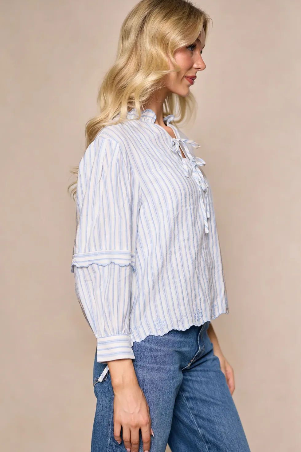 Leticia Top in White & Blue Stripe