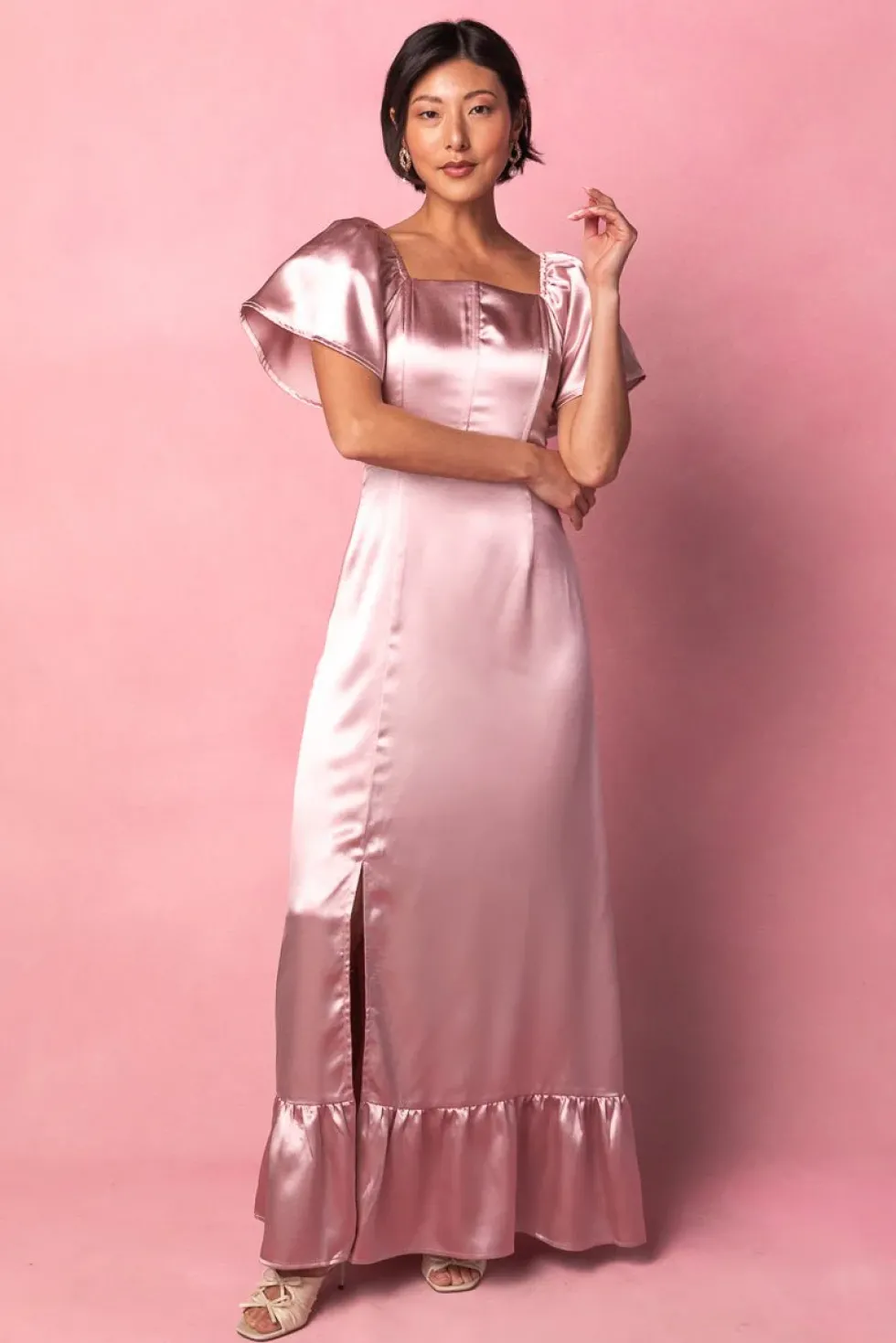 Maddie Dress in Blush Satin
