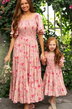 Madeline Maxi Dress in Pink Vintage Poppies