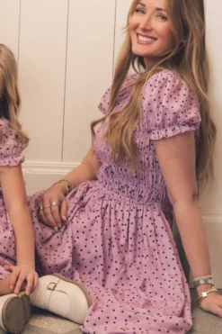 Marcell Dress in Purple Polka Dot