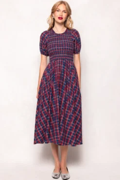 Mariah Dress in Mariner Tartan
