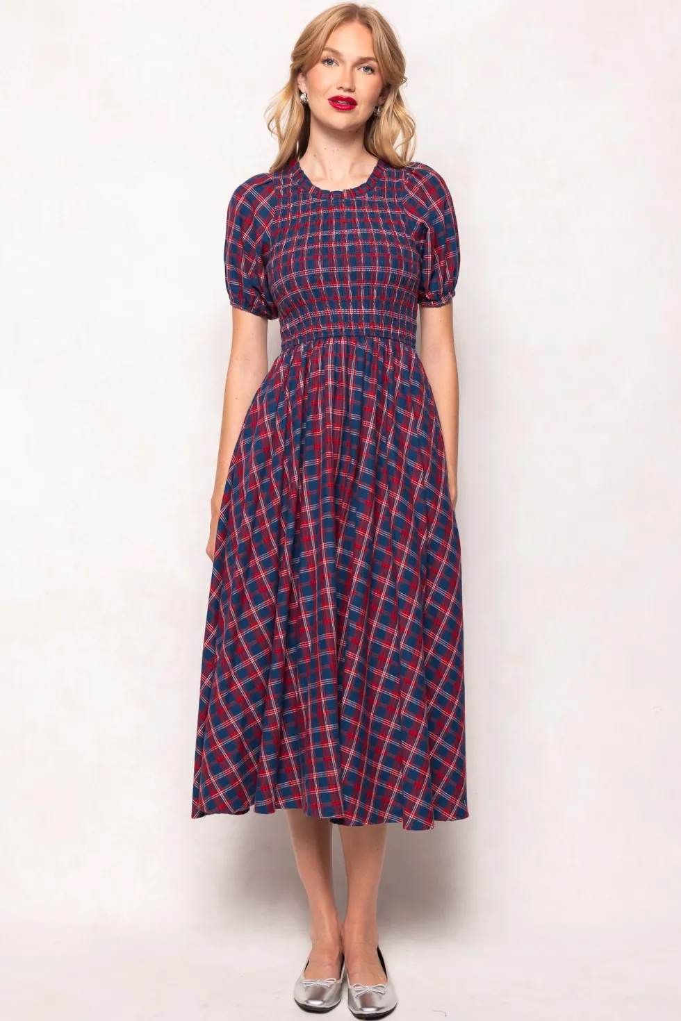 Mariah Dress in Mariner Tartan