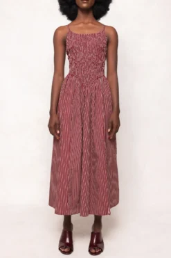 Maxwell Dress in Burgundy Pinstripe
