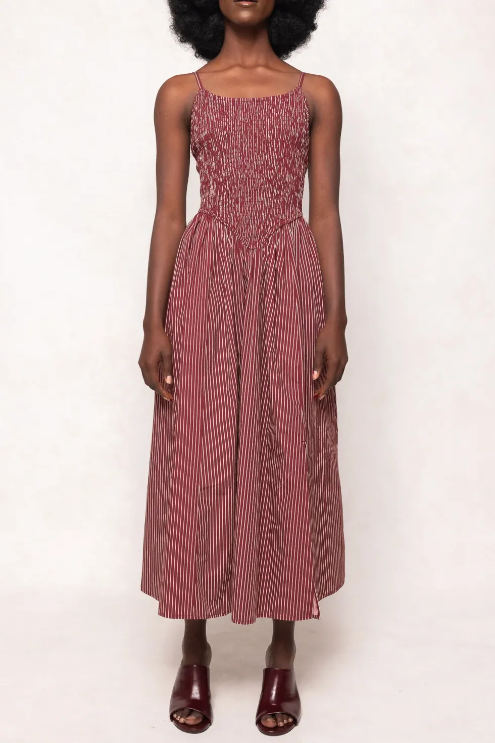 Maxwell Dress in Burgundy Pinstripe