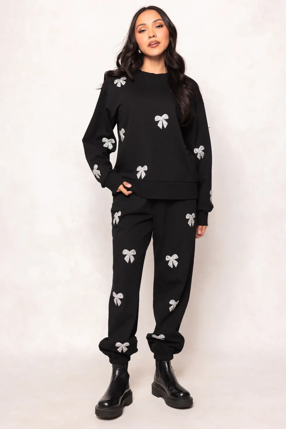 Micah Crew Neck Sweatshirt in Black & Bows
