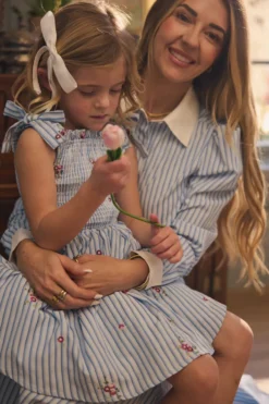 Mini Bluebell Dress in Blue & White Stripes