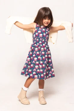 Mini Carly Dress in Navy Pressed Petals