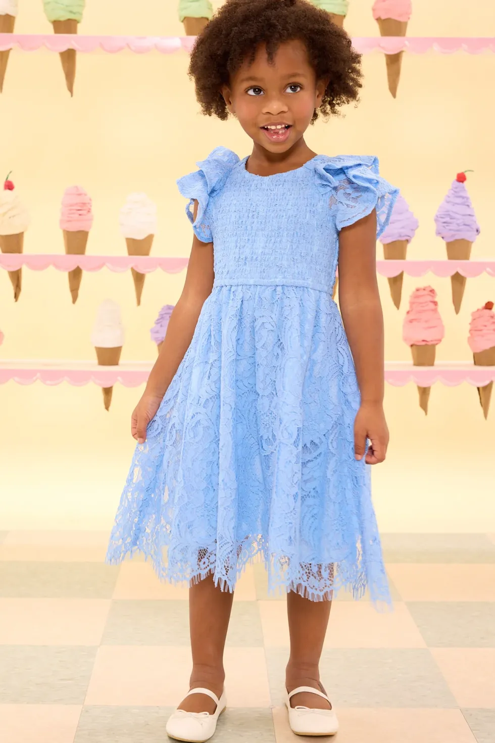 Mini Hattie Dress in Cornflower Blue Lace