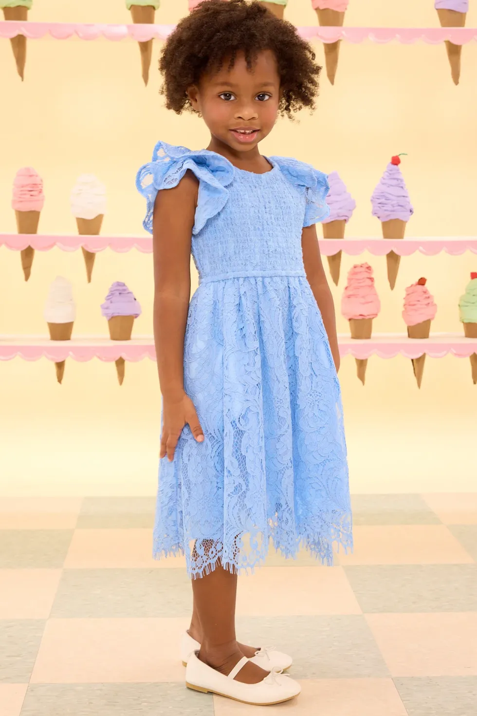 Mini Hattie Dress in Cornflower Blue Lace