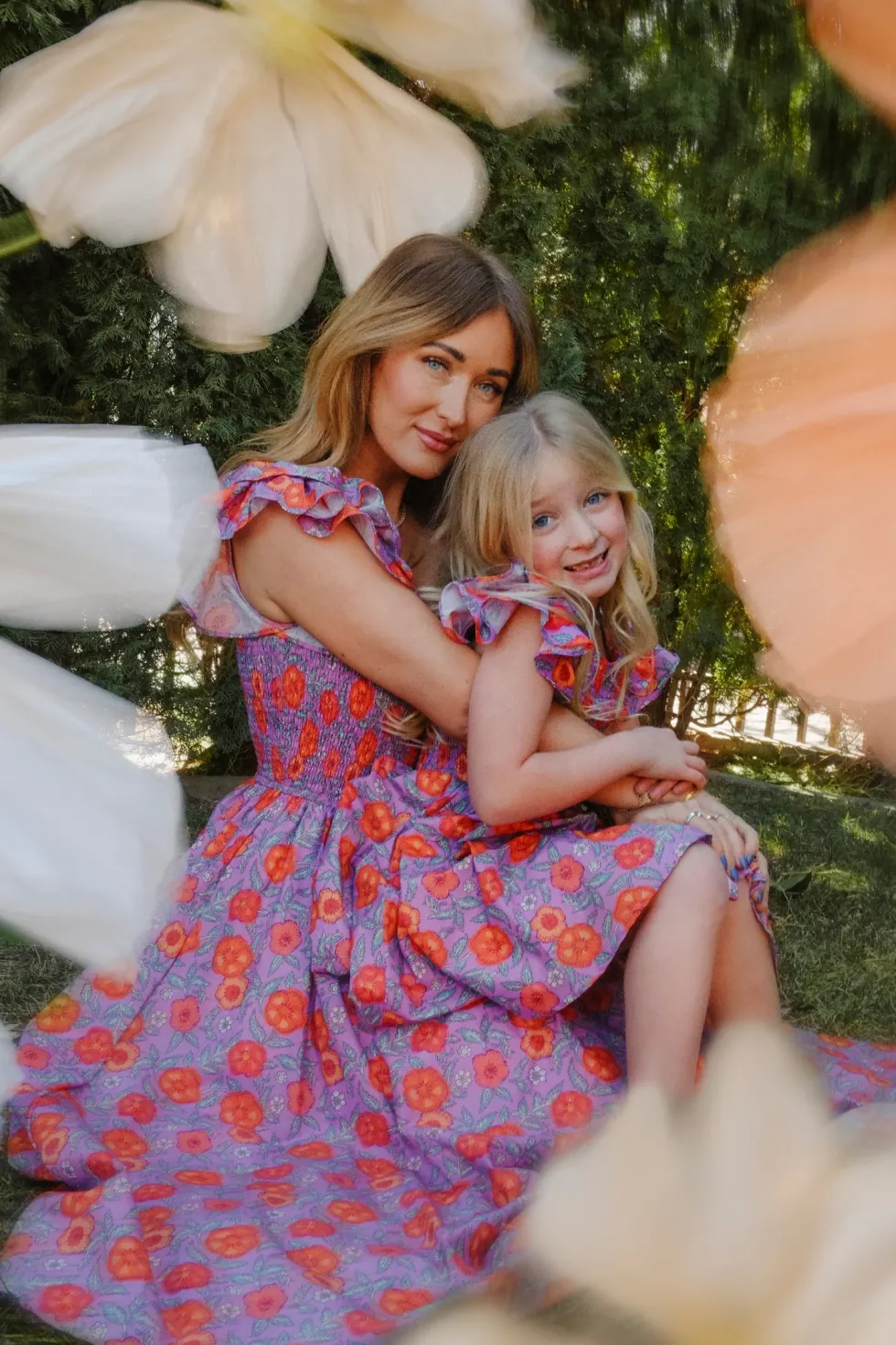 Mini Hattie Dress in Thistle Flower Poppy Woodblock