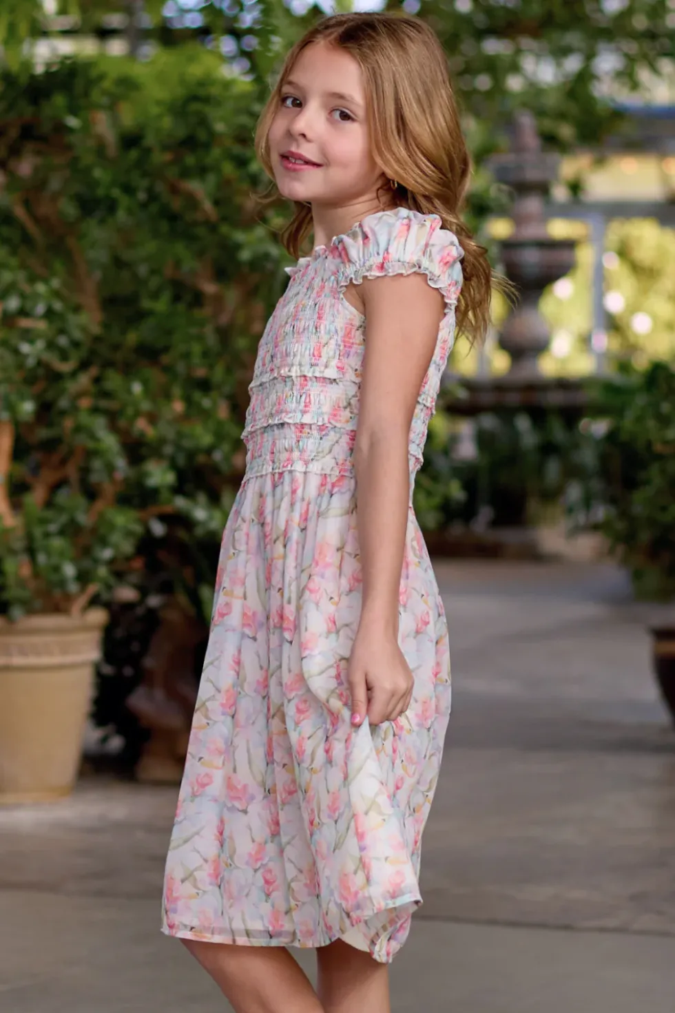 Mini Kyla Dress in Watercolor Orchids