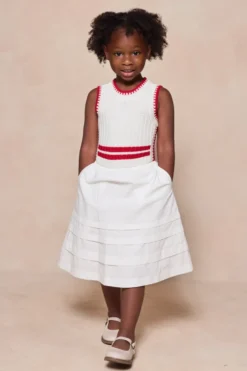 Mini Lisbon Dress in Ivory & Firework Red