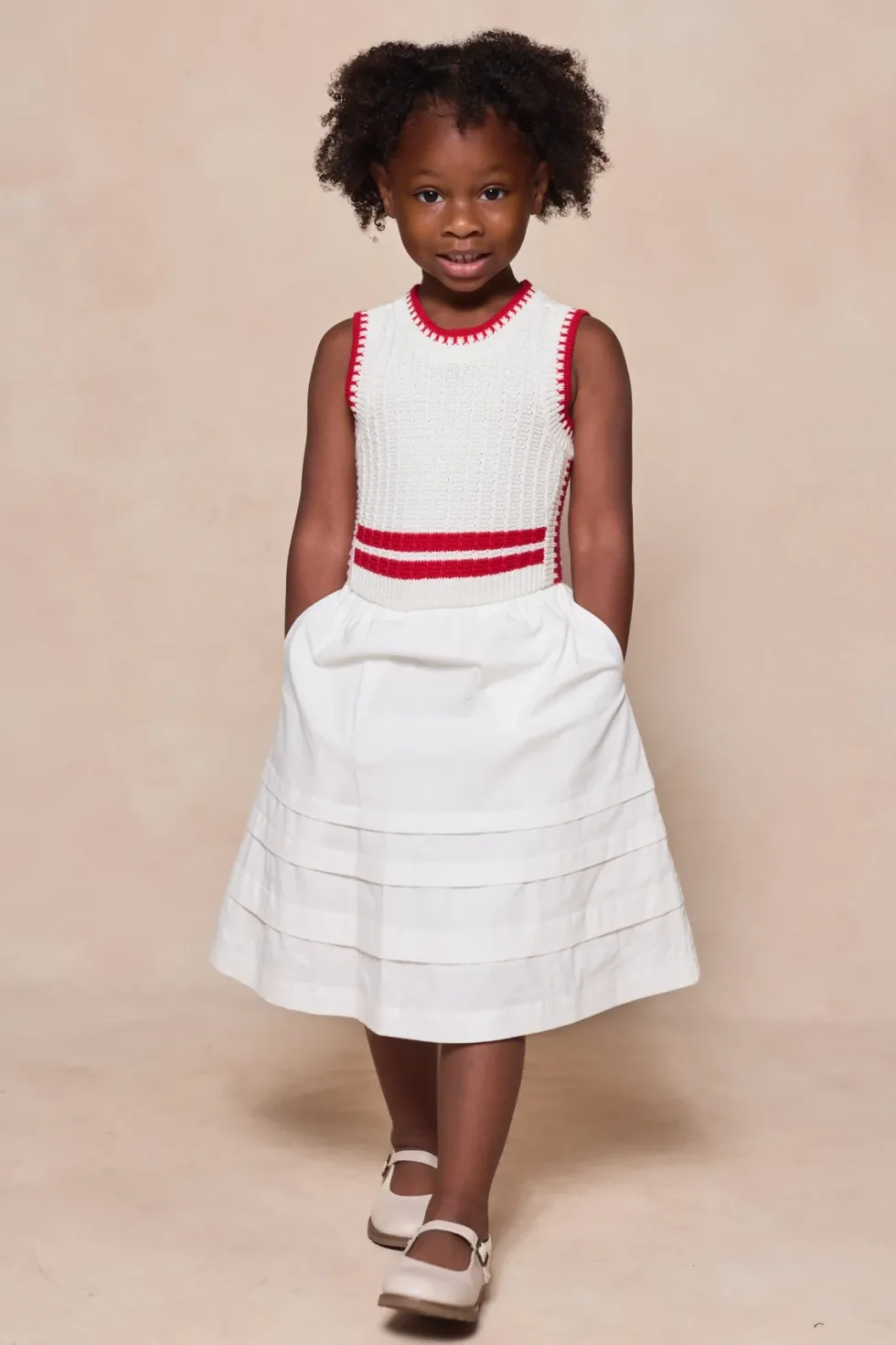 Mini Lisbon Dress in Ivory & Firework Red