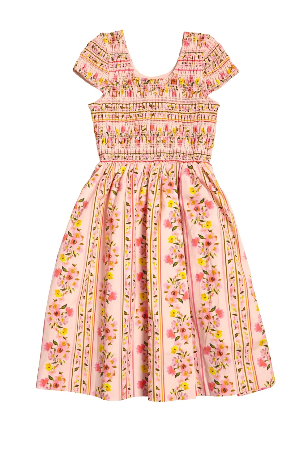 Mini Marlow Cap Sleeve Dress in Peach Handpainted Flora Stripe