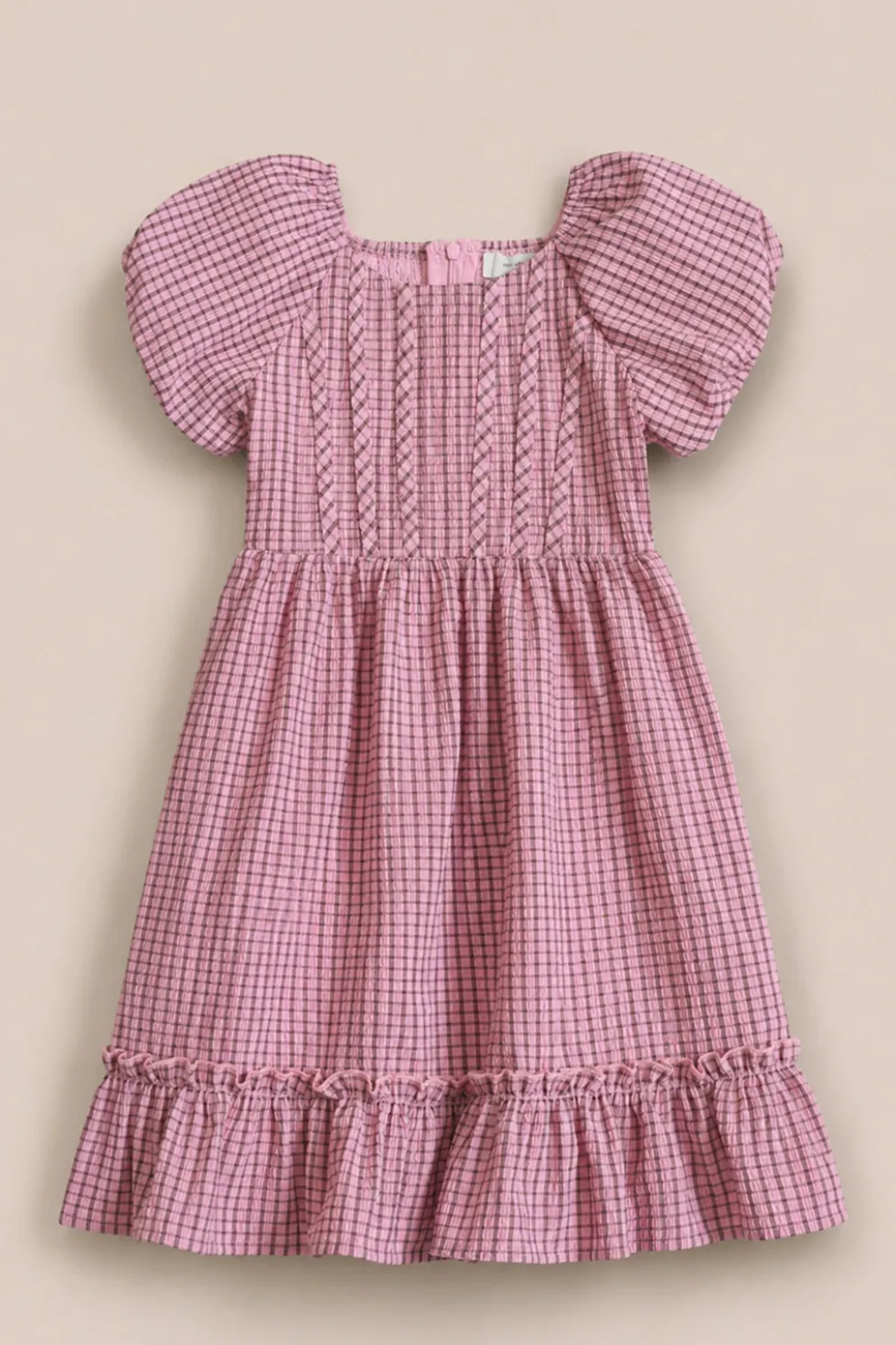 Mini Monica Dress in Pink & Brown Gingham