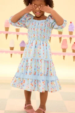 Mini Roselyn Dress in Blue Linear Floral Print
