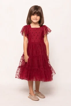Mini Solange Dress in Burgundy Tulle