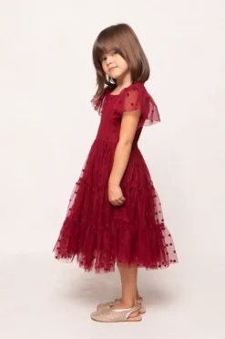 Mini Solange Dress in Burgundy Tulle
