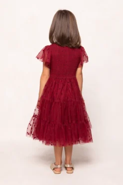 Mini Solange Dress in Burgundy Tulle