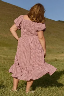 Monica Dress in Pink & Brown Gingham