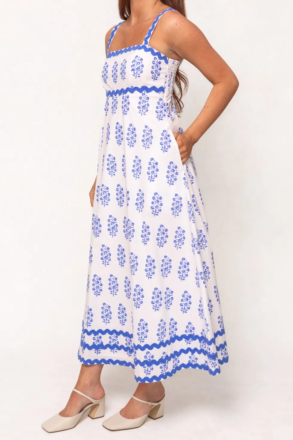 Palmer Dress in Blue Block Print