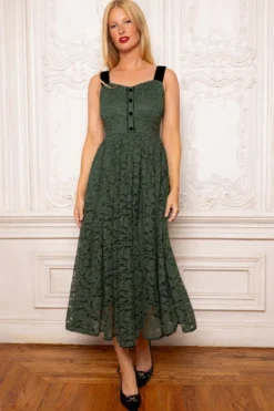 Penny Tank Midi Dress in Green Lace