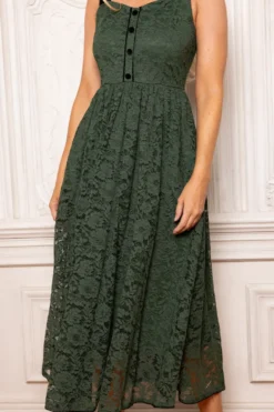 Penny Tank Midi Dress in Green Lace