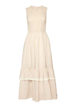 Presley Sleeveless Dress in Cream Gingham
