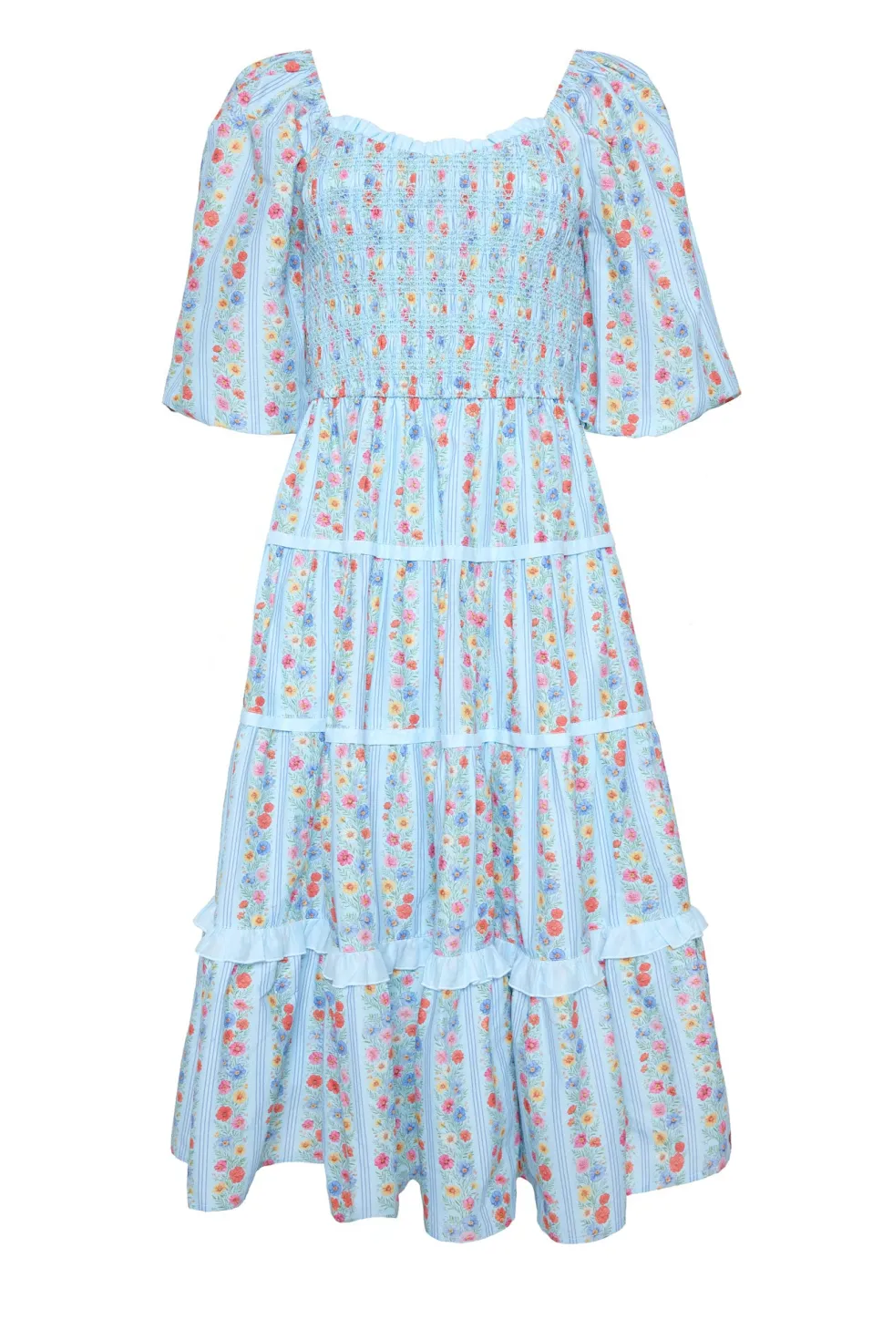 Roselyn Dress in Blue Linear Floral Print